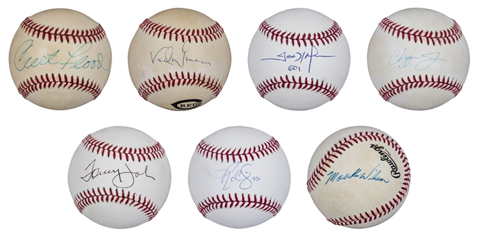 Lot of (7) Baseball Stars & Legends Single Signed Baseballs (PSA/DNA, JSA, Steiner)